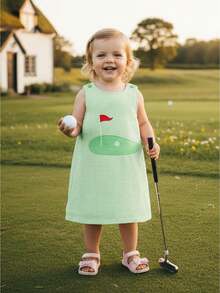 Toddler Baby Girl Golf Dress Summer Outfit Seersucker Stripe Sleeveless Tank Dresses Sundress - Green - View 1