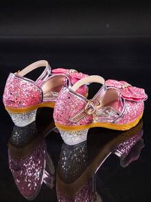 儿童凉鞋，女童高跟凉鞋，夏季闪亮水晶公主鞋 - 粉色 - 查看 3