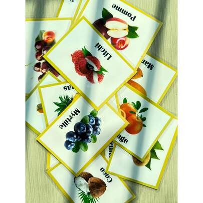 21pcs Fruit Word Flash Cards, Early Education Tool, Intelligence Development And Thinking Training Educational Learning Supplies, Parent-Child Interactive Props Cards, Enhance Children's Interest And Love For Life Knowledge