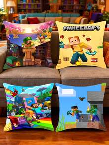 Minecraft 4 Different Pixel Cushion Covers - Size 17.71 X 17.71 Inches. Pixel Game Cushion Covers. Miner Party Chair Covers. Suitable For Home, Classroom, Bed, Sofa, Lounge Chair, Gaming Themed Pillows. Cushion Covers. Suitable For Home, Birthday Decor. Perfect For Fans, Gaming Room Decor And Pixel Themed Party Decorations. - Multicolor - View 2