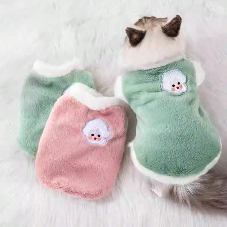 1pc Pet Dog Hoodie, Autumn/Winter Fleece Warm Sleeveless Sweatshirt, Cute Soft Comfortable Cat Vest Suitable For Small Dogs And Cats - Pink - View 1
