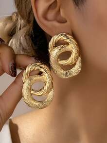 1 Pair Fashionable, Stylish And Minimalist Geometric Circle Earrings, Suitable For Daily Wear - Yellow Gold - View 3