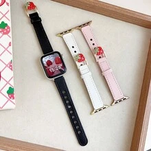 1pc Women's Leather Strawberry Buckle Band, Compatible With 42mm, 38mm, 40mm, 41mm, 44mm, 45mm, 46mm, 49mm Series, Fashionable Smart Watch Replacement Strap, Suitable For Ultra2, Ultra SE2, SE 11, 10, 9, 8, 7, 6, 5, 4, 3, 2, 1 - Pink - View 5