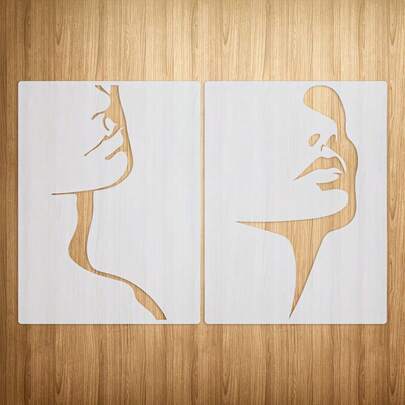 2pcs Elegant Face Contour Template, Made Of PET Material, Expressive Portrait Template, Suitable For DIY Crafts, Fabrics, Canvas, Wooden Walls, Furniture And Home Decor - Cream