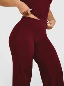 Estos pantalones anchos de yoga de unicolor son cómodos y estilizadores, adecuados para correr, hacer ejercicio y diversas actividades de yoga. Negro primavera - Burdeos 2 - Ver 9