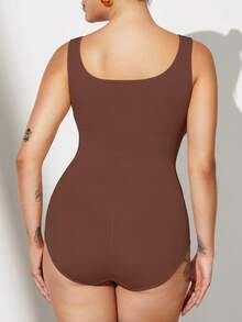 1pc Women Plus Size Seamless Bodysuit, Waist Cinching, Tummy Control, Butt Lifting - Brown - View 10