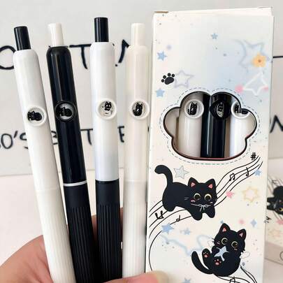 Bộ 4 bút bi gel hình mèo đen dễ thương – Thiết kế giảm căng thẳng, mực đen khô nhanh 0.5mm, viết cực mượt, lý tưởng cho học sinh thi cử và học tập hàng ngày.