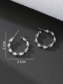 一对简约设计合金扭纹波浪C形男士耳环，适合日常佩戴和通勤。 - 銀色 - 查看 4