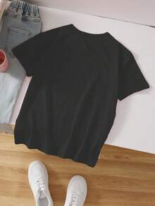 Tween Girls' Casual Letter & Cherry Print Round Neck Short Sleeve T-Shirt, Summer - Black - View 2