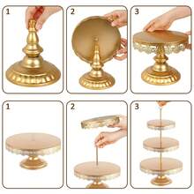 7Pieces Gold Cake Stand Set, Metal Round Heart Holder Dessert Display Plate Serving Platter, Dessert Table Stands And Trays Set For Christmas, Wedding, Birthday, Anniversary, Tea Party - 金色 - 查看 6