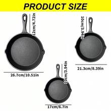 Set Of 3 Cast Iron Non Stick Skillet Griddle Cooking Pan Pre-Seasoned Frying Pan - Black - View 4