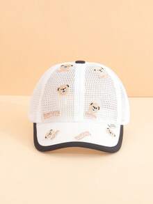 1顶小熊刺绣网眼棒球帽，透气百搭可爱遮阳帽，适合男宝宝和女宝宝，春夏沙滩装 - 彩色 - 查看 4