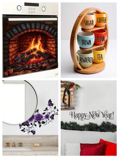 1PC- Wallpaper -[Cup Coasters, Stove Decorations, Roses, Happy New Year Banners]Decorations Home Self-Adhesive Wallpaper Removable Wall Stickers For Wall Decor Living Room, Living Room Decor, Window Stickers – Cute & Creative Wall Decor For Fridge Toilet Wall Art Room Decor Bedroom Decor