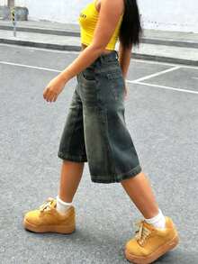 American Street-Style Mid-Rise Vintage Women's Jeans, Loose And Slimming Wide-Leg Capri Pants For Women - Cổ điển - Xem 4
