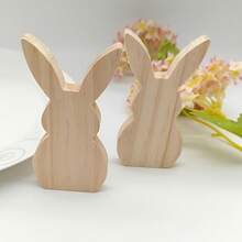2 Bunny Decorations Natural Wooden Bunny Suitable For Easter Decoration FPE1 - Natural - View 1