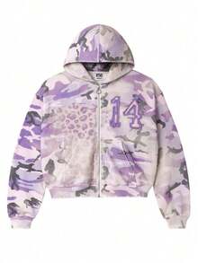 Fashion And Leisure Cross-Border European And American Personalized Street  Brand Y2k Couple Hooded Sweater American Retro Camouflage Printed Zipper Jacket - YN-34 - 查看 2
