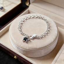 1条925镀银星形锆石水晶手链，时尚简约百搭，女士礼品首饰 - 銀+黑鑽 - 查看 2