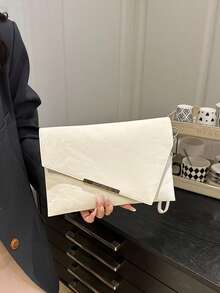 2026新款时尚简约休闲女士手拿包，纯色复古信封钱包，零钱包，手提包 - 白色 - 查看 3