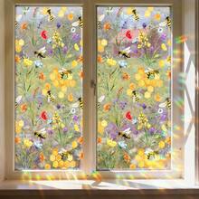 1/5pcs Colorful Wildflower Bee Window Clings No Glue Static Sticker 3D Laser Rainbow Maker Decal Waterproof Privacy Film For Living Room Office Decoration Summer Spring - Floral Colored Film - View 1