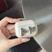 闪亮透明电镀心形情人节礼物蓝牙耳机保护套，兼容苹果第二代/第四代/Pro版 - 無色 - 查看 6