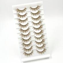 10 Pairs Brown 5D Faux Mink Lashes Transparent Band Fluffy Crisscross Natural Thick Daily Makeup Lashes - Brown - View 2