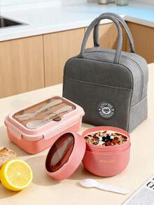 午餐盒套装，包含便当盒及餐具、早餐杯、燕麦杯、保温袋，适合工作、学校和户外活动，分隔式午餐盒，返校学生用品 - 彩色 - 查看 3