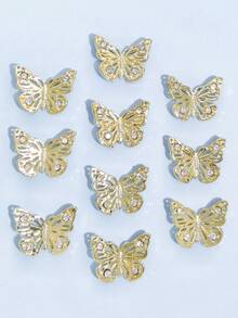 10pcs Gold & Silver 3D Metal Butterfly Nail Art Decorations, Rhinestone Butterfly Nail Jewelry, Suitable For Women Nails Nail Supplies - Multicolor - View 4