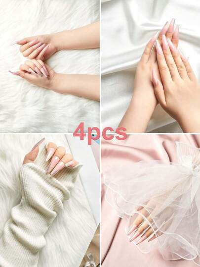 4 件套美甲背景垫，白色美甲摄影道具背景，平铺拍摄垫，包含小型储物柜地毯、丝绸靠垫、针织袖套、蕾丝袖套，适用于珠宝艺术