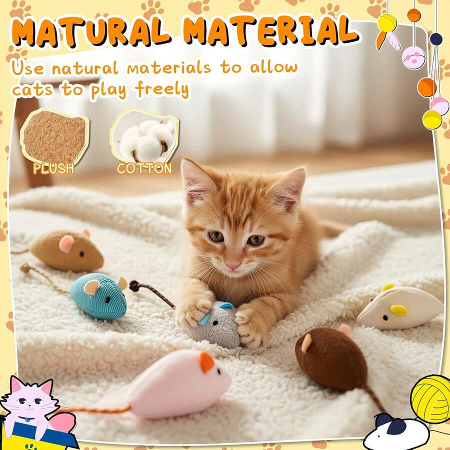 12件套猫玩具，毛绒老鼠和鱼玩具，适合室内幼猫，可缓解无聊，多种颜色可选，不含猫薄荷 - 彩色 - 查看 1