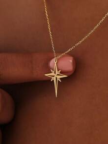 1pc 18K Gold Plated Stainless Steel Necklace With North Star Pendant, Constellation Stamp Necklace, Compass Necklace, Minimalist Big Dipper Necklace, Guiding Amulet, Gift For Her, Gift For Best Friend - Gold - View 4