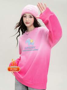 JUTU 春秋女式渐变字母印花卫衣，休闲优雅长袖套头衫 - 899淺粉紅-1183 - 查看 7