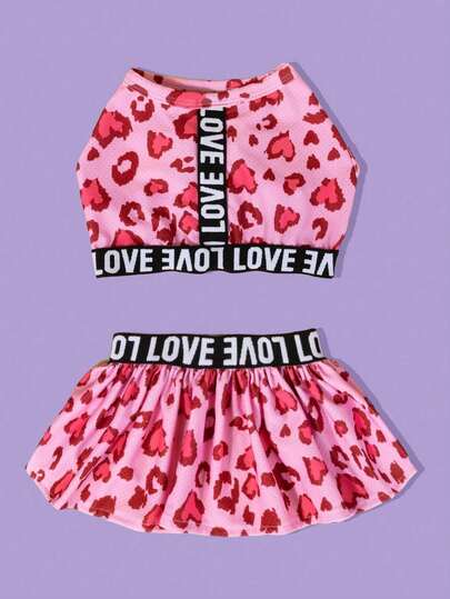 1 zestaw spódnicy sportowej dla zwierząt z nadrukiem w litery i panterkę