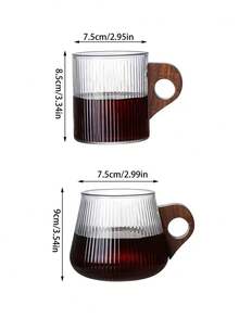 Bộ 1 tách và đĩa thủy tinh tay cầm bằng gỗ sọc dọc kiểu cổ điển, tách và đĩa cà phê kiểu tối giản có quai treo, tách trà chiều sang trọng, tách nước cao cấp dùng trong gia đình, tách sữa ăn sáng, tách uống nước văn phòng. - Nhiều màu - Xem 9