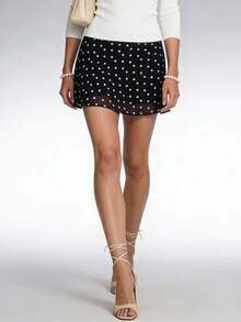Women's Stylish Polka Dot Print A-Line Mini Skirt For Casual Everyday Street Wear Party Clubwear Going Out Outfits - 黑色 - 查看 3