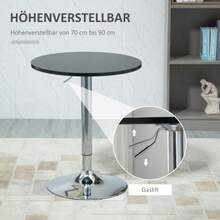 Round Bar Table, Height-Adjustable, Swiveling, In Black Steel, Ø61 X 70-97 Cm