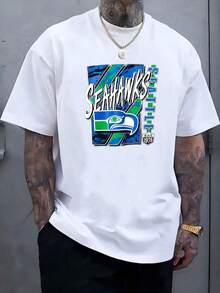 Men's SeattleSeahawks Fan Graphic Tee ,Seahawks Football T-Shirt, Cool Popular,  Fashion, Gift For Football Fan, Men'S And Women's Graphic T-Shirt,Casual Sport Attire - Machine Washable, Seahawks Gift For Men - 白色7 - 查看 1