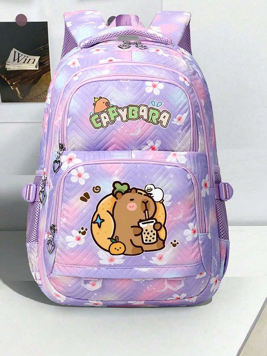 Capybara Cute Girl's Ultra-Light Weight Campus Backpack, Fashion Lightweight Travel Backpack, Ergonomic Design School Bag, Handbag, Casual Bag For Back To School Season,Large-Capacity Multi-Layer Pencil Case,Back To School Supplie Essentials Cartuchera Escolar Office Supplies Valentine's Day Gifts - Multicolor - View 1