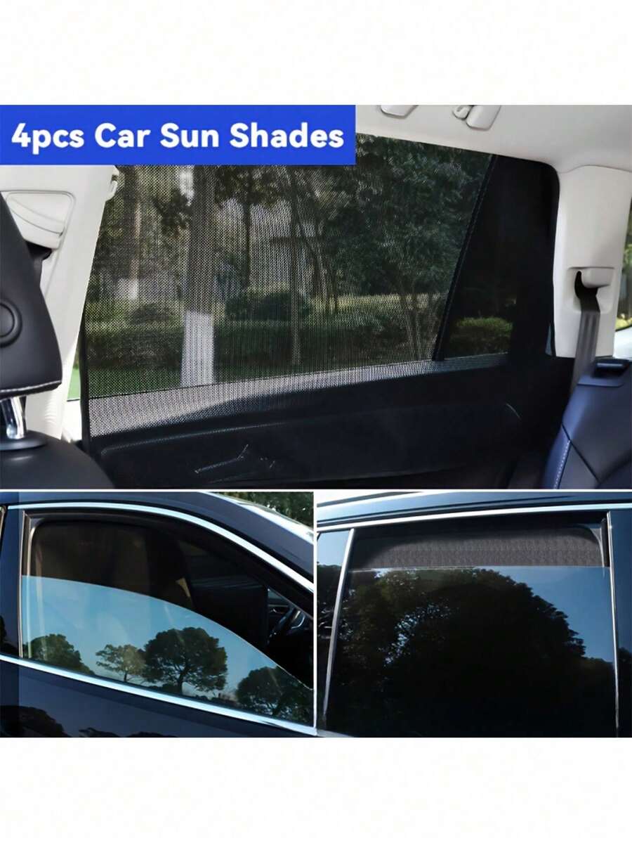 Bộ 4 tấm che nắng ô tô từ tính không tự động, lưới cách nhiệt cho kính chắn gió trước và cửa sổ bên, tấm che nắng, không cần móc, dễ dàng lắp đặt, thiết kế lưới màu đen, chống tia UV, cách nhiệt, dễ dàng lắp đặt trên kính chắn gió hoặc cửa sổ ô tô, phụ kiện lái xe mùa hè thiết yếu. - Nhiều màu - Xem 1