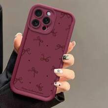 Case For IPhone 17 Pro Max 16 Plus 15 14 13 12 11 Air E Bowknot Pattern Drop Protection Shockproof Soft Silicone Smartphone Cover For IPhone 17 Pro - 酒紅色 - 查看 11