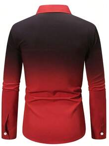 Casual Ombre Print Oversized Loose Lightweight Button-Up Long Sleeve Shirt For Men - Red - View 2