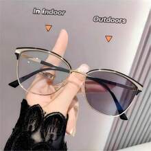 新款女士猫眼变色超轻时尚眼镜，适合夏季海滩、户外活动和旅行 - 透明變灰 - 查看 16