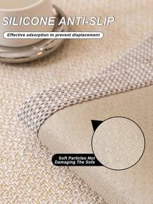 1pc Linen-Like Sofa Cushion Cover, High Grammage, Thick , Modern Minimalist Style. Machine Washable, Pet-Friendly, Non-Slip Particles. Suitable For Living Room, Bedroom, Office Multi-Purpose Sofa Pad - Khaki - View 9