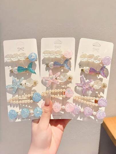 5 piezas Pasadores de pelo para mujer con estrella de mar rosa, concha y perla - Pasadores de pelo de alta gama para flequillo y cabello dañado