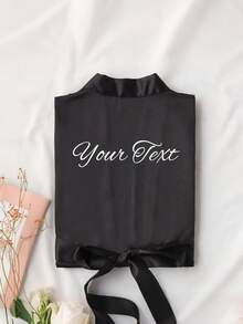 Customized Satin Bridal Robe, Half Sleeve Design, Customized Bridesmaid Bridal Robe, Personalized Satin Robe, Customized Bridal Robe, Bridesmaid Preparation Robe, Wedding Party Robe, Lace Trim Robe, Customized Name Robe, Bridal Robe Gift - Multicolor - View 9