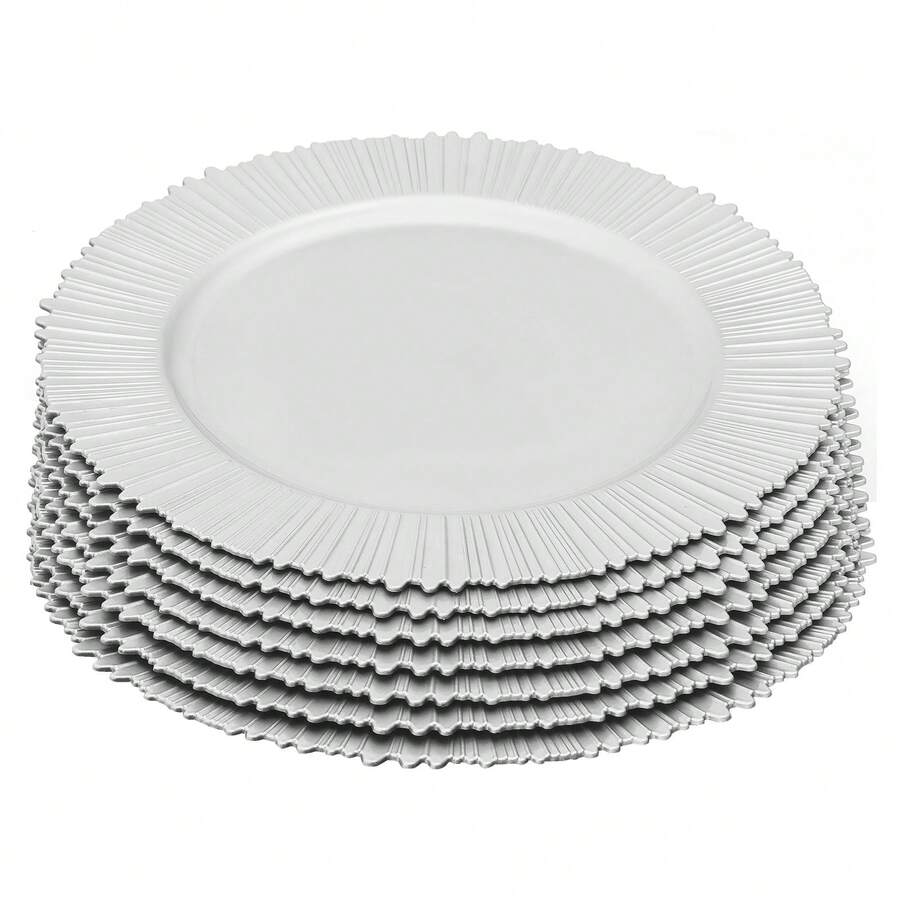 100 Pcs Antique Charger Plates Bulk 13 Inch Embossed Rim Plastic Party Dinner Plate Chargers Round Decorative Server Plate For Wedding Party Event Tableware (100pcs) - Bạc - Xem 1