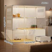 宽敞的一室猫咪别墅，带抽屉式猫砂盆，室内猫屋，带猫砂盆，适合幼猫 - 彩色 - 查看 4