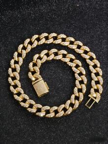 1pc European And American Fashion 15MM Thick Chain Bubble Chain Cuban Chain Necklace Hiphop Street Personalized Hip Hop Jewelry, Send Boyfriend Gift (Suggest You Size Up) - 金色 - 查看 4