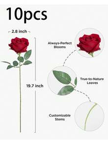 1/5/10支装 20英寸仿真红玫瑰，高端逼真花卉，适用于家居装饰、房间装饰、桌面装饰、婚礼装饰、新娘捧花、腕花、插花等。也适用于家居、餐厅、卧室、花瓶装饰、DIY生日派对蛋糕装饰、情人节和新年礼物、摄影道具、花瓶装饰、新年装饰、户外花园装饰。 - 紅色 - 查看 9