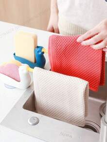 1pc Multifunctional Kitchen Cloth Holder - Countertop Sponge Organizer Rack With Drainage Design, Holds Cleaning Cloths And Sponges - A - View 7