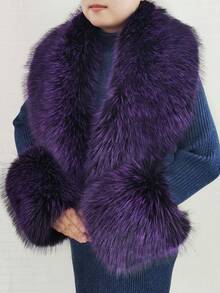 3 piezas Tela Elegante Sin Cuello y puños de piel Otoño e Invierno - Morado - Ver 2